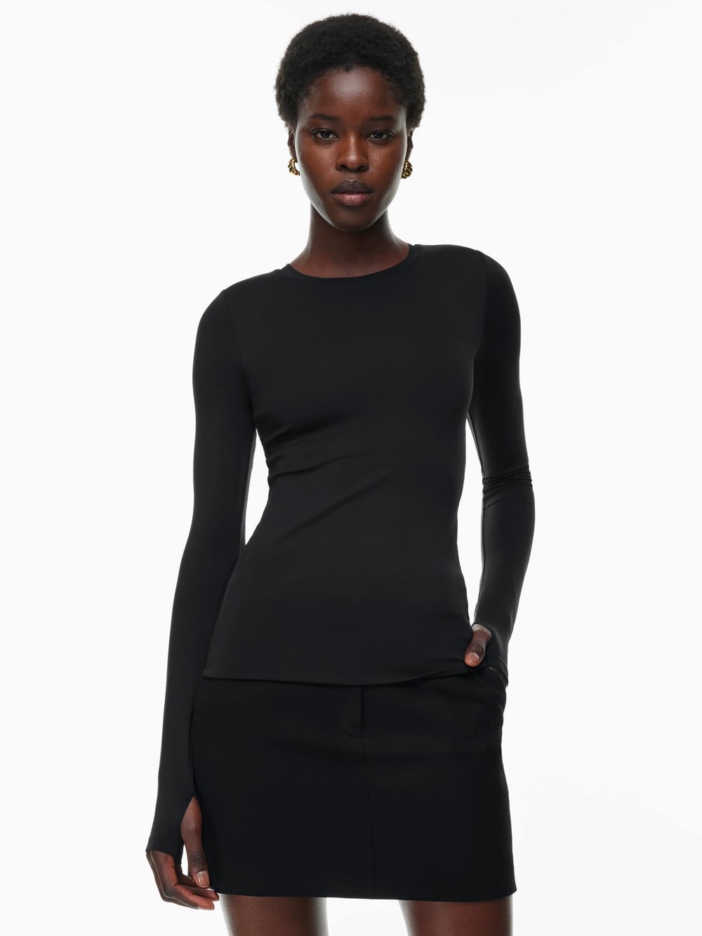 Aritzia Original Contour Thumbhole Long sleeve Top in Black Size Medium